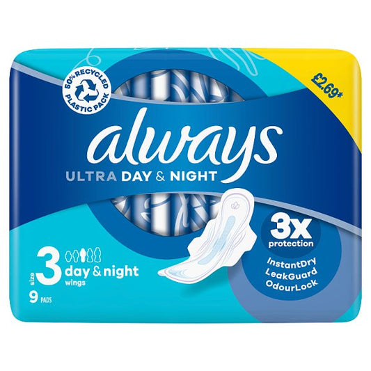 Always Ultra Day & Night Sanitary Towels (Size 3) Wings 9 Pads