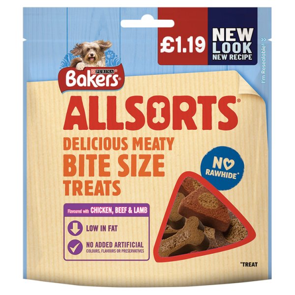 Bakers Allsorts Delicious Bite Size Treats Flavoured with Chicken, Beef & Lamb 98g