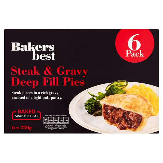 Bakers Best Steak & Gravy Deep Fill Pies 6 x 230g