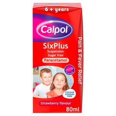 Calpol SixPlus Sugar Free Suspension, Paracetamol Medication, 6+ Years, Strawberry Flavour, 80ml