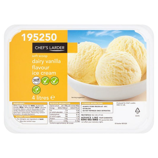 Chef's Larder Dairy Vanilla Flavour Ice Cream 4 Litres