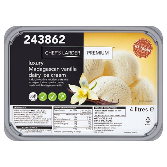 Chef's Larder Premium Luxury Madagascan Vanilla Dairy Ice Cream 4 Litres