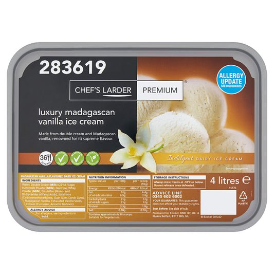 Chef's Larder Premium Luxury Madagascan Vanilla Ice Cream 4 Litres