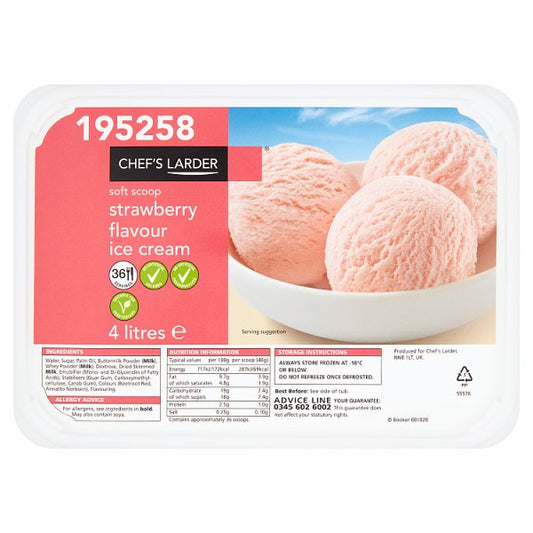 Chef's Larder Soft Scoop Strawberry Flavour Ice Cream 4 Litres