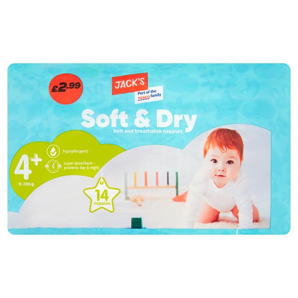 Jack's 14 Soft & Dry Nappies 4+ 9-20kg