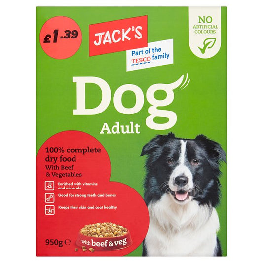 Jack's Dog Adult 100% Complete Dry Food with Beef & Vegetables 950g