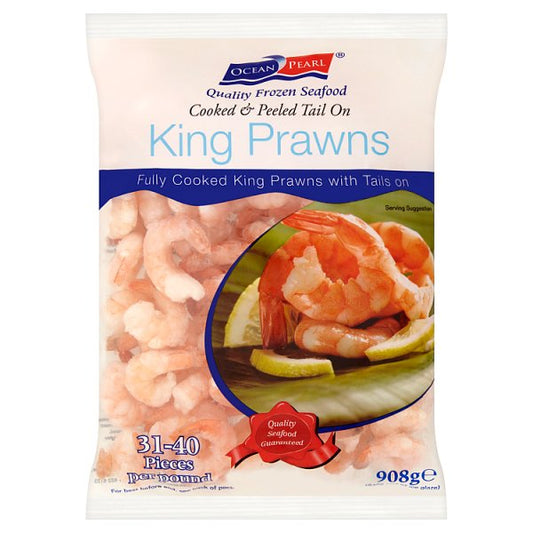 Ocean Pearl 31/40 IQF Cooked & Peeled Tail On King Prawns 908g (540g net)