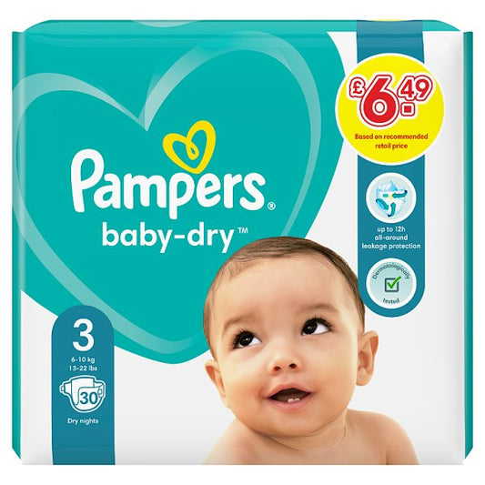 Pampers Baby-Dry Size 3, Nappies, 6kg - 10kg, Up To 12h Protection