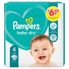 Pampers Baby-Dry Size 4, 25 Nappies, 9kg - 14kg, Carry Pack, Up To 12h Protection