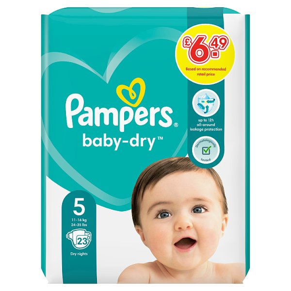 Pampers Baby-Dry Size 5, 23 Nappies, 11kg-16kg, Carry Pack