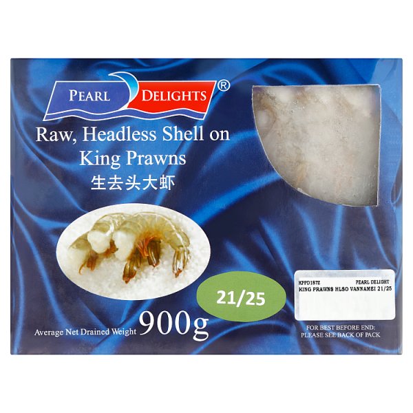 Pearl Delights 21/25 Raw Headless Shell On King Prawns 900g