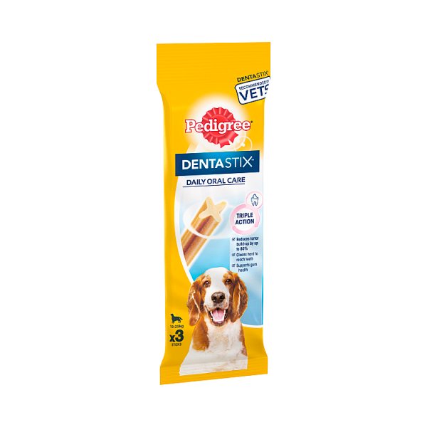 Pedigree Dentastix Daily Adult Medium Dog Treats 3 x Dental Sticks 77g