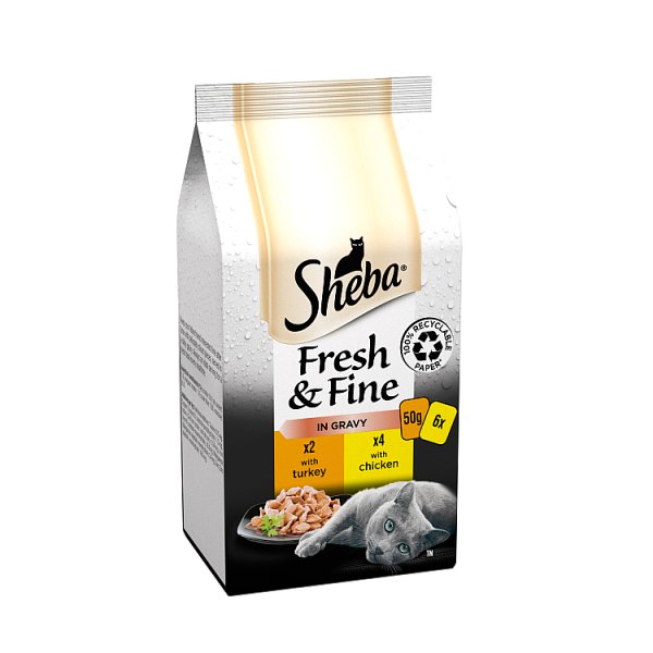 Sheba Fresh & Fine Wet Cat Food Pouches Chicken & Turkey in Gravy 6 x 50g