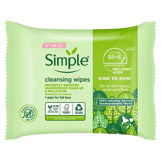 Simple Kind to Skin Cleansing Wipes Biodegradable 25 PC