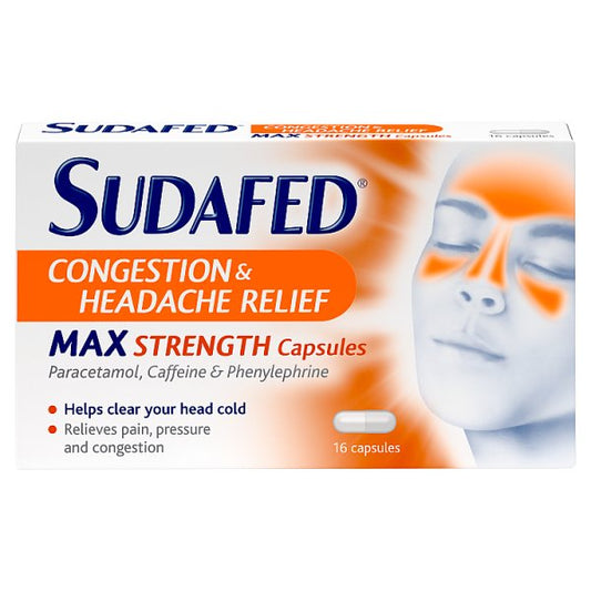 Sudafed Congestion & Headache Relief Max Strength Capsules 16 Capsules