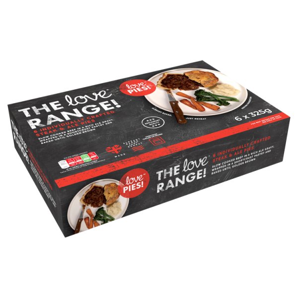 The Love Range! Individually Crafted Steak & Ale Pies 6 x 325g