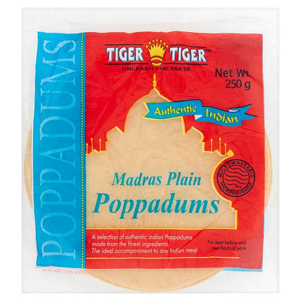 Tiger Tiger Authentic Indian Madras Plain Poppadums 250g