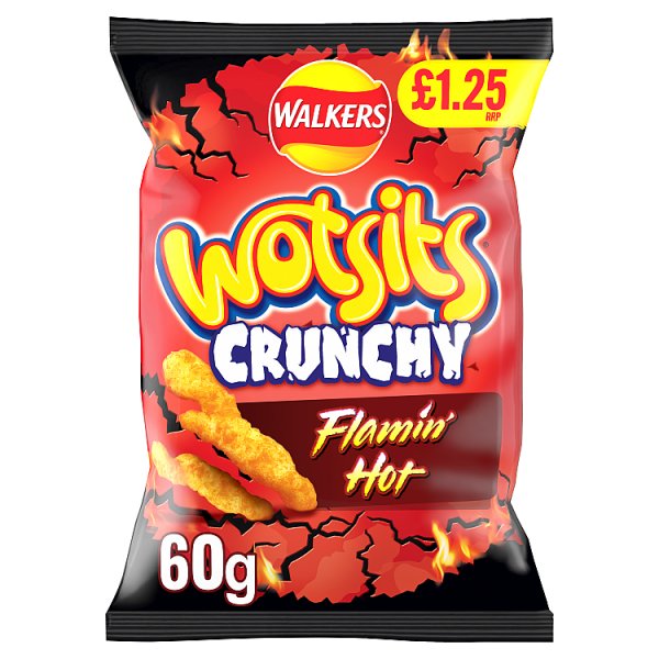 Walkers Wotsits Crunchy Flamin' Hot Snacks Crisps £1.25 RRP PMP 60g