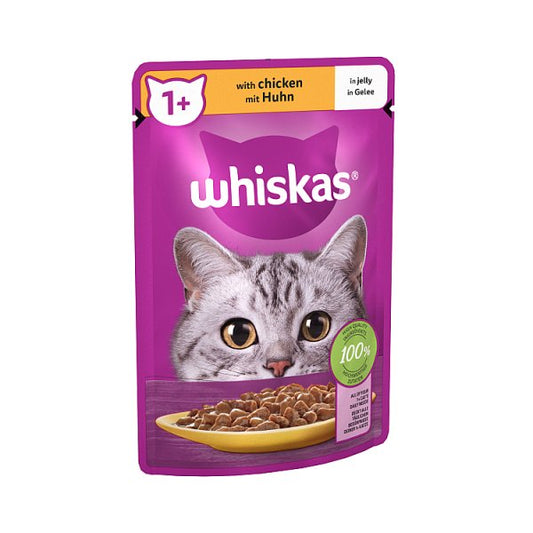 Whiskas 1+ Adult Wet Cat Food Pouches in Jelly with Chicken 85g