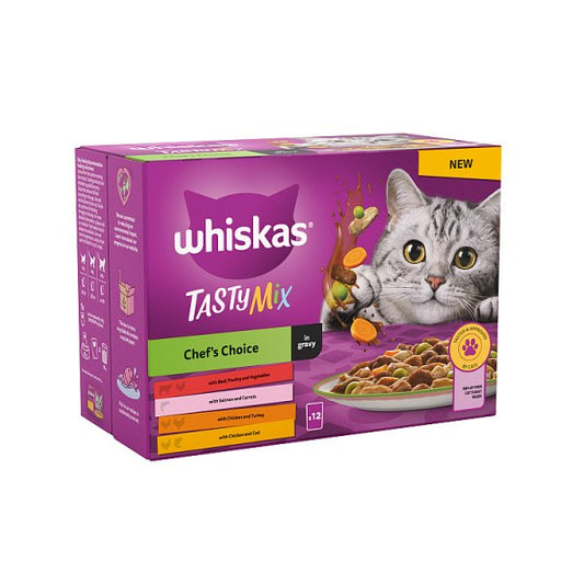 Whiskas 1+ Chef's Choice Mix Adult Wet Cat Food Pouches in Gravy  85g